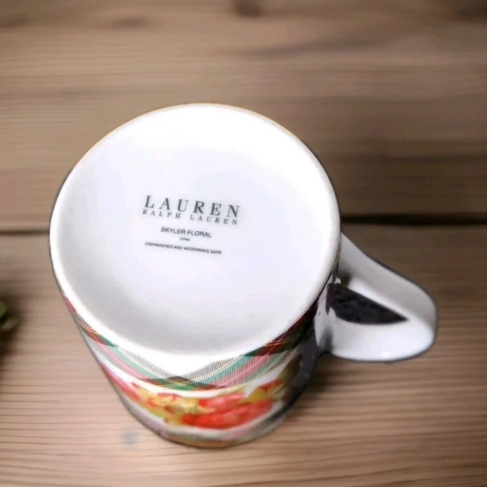 Ralph Lauren China Skyler Floral  Coffee Cup Mug Tartan Plaid Set Of 2 - Picture 2 of 3